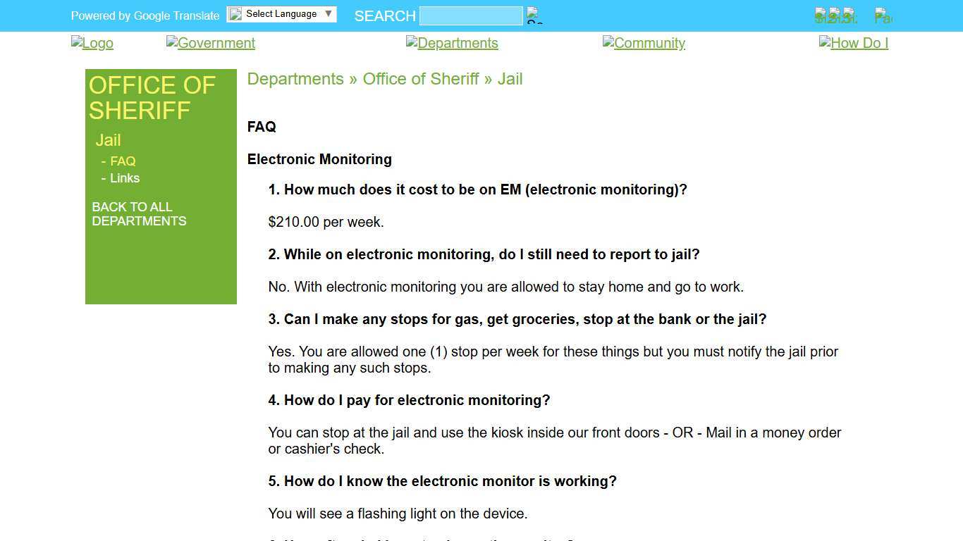 Marinette County » Departments » Office of Sheriff » Jail » FAQ