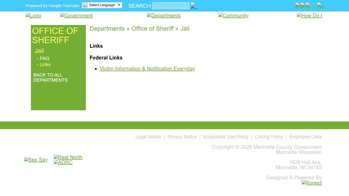 Marinette County » Departments » Office of Sheriff » Jail » Links